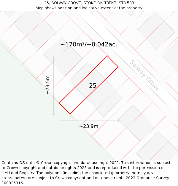 25, SOLWAY GROVE, STOKE-ON-TRENT, ST3 5RR: Plot and title map