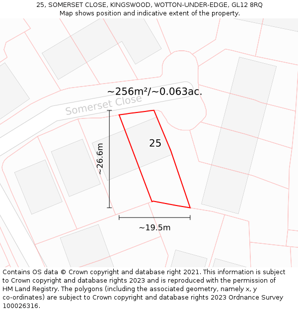 25, SOMERSET CLOSE, KINGSWOOD, WOTTON-UNDER-EDGE, GL12 8RQ: Plot and title map