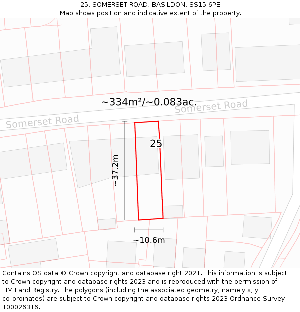 25, SOMERSET ROAD, BASILDON, SS15 6PE: Plot and title map