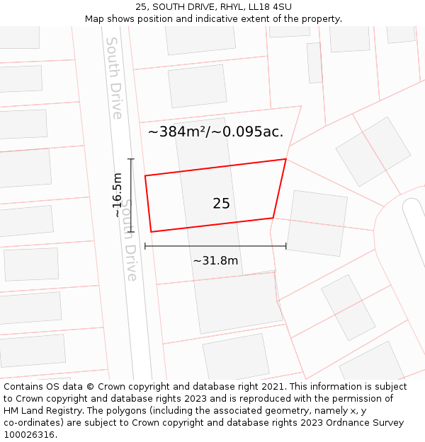 25, SOUTH DRIVE, RHYL, LL18 4SU: Plot and title map