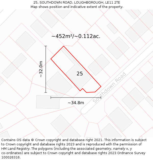 25, SOUTHDOWN ROAD, LOUGHBOROUGH, LE11 2TE: Plot and title map