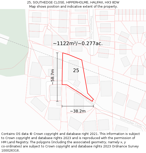 25, SOUTHEDGE CLOSE, HIPPERHOLME, HALIFAX, HX3 8DW: Plot and title map