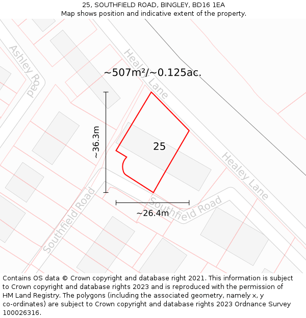 25, SOUTHFIELD ROAD, BINGLEY, BD16 1EA: Plot and title map