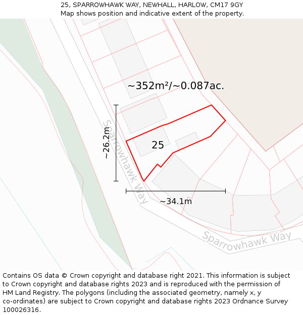 25, SPARROWHAWK WAY, NEWHALL, HARLOW, CM17 9GY: Plot and title map