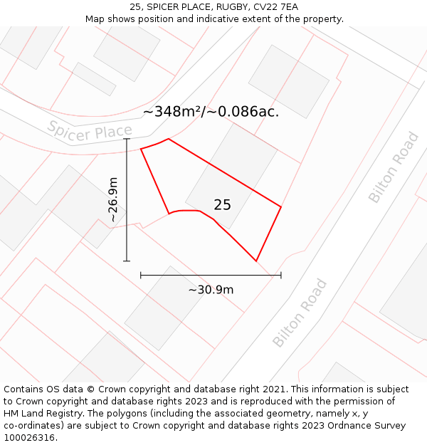 25, SPICER PLACE, RUGBY, CV22 7EA: Plot and title map