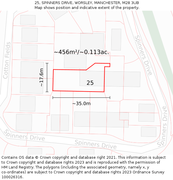 25, SPINNERS DRIVE, WORSLEY, MANCHESTER, M28 3UB: Plot and title map