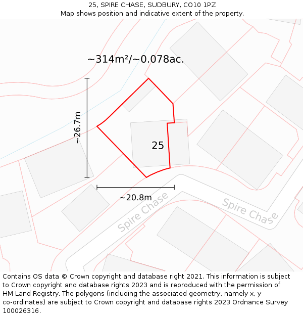 25, SPIRE CHASE, SUDBURY, CO10 1PZ: Plot and title map