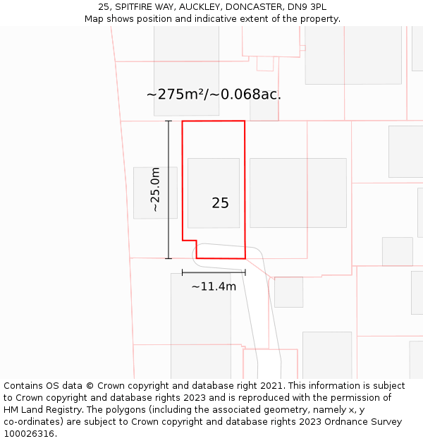 25, SPITFIRE WAY, AUCKLEY, DONCASTER, DN9 3PL: Plot and title map