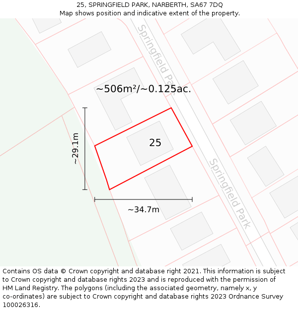 25, SPRINGFIELD PARK, NARBERTH, SA67 7DQ: Plot and title map