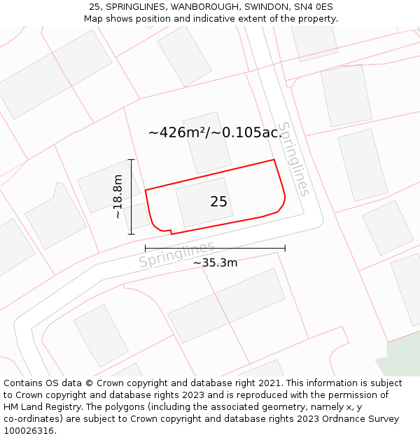 25, SPRINGLINES, WANBOROUGH, SWINDON, SN4 0ES: Plot and title map