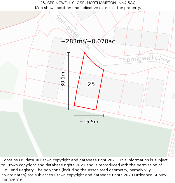 25, SPRINGWELL CLOSE, NORTHAMPTON, NN4 5AQ: Plot and title map