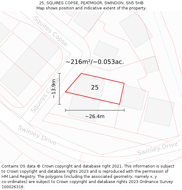 25, SQUIRES COPSE, PEATMOOR, SWINDON, SN5 5HB: Plot and title map