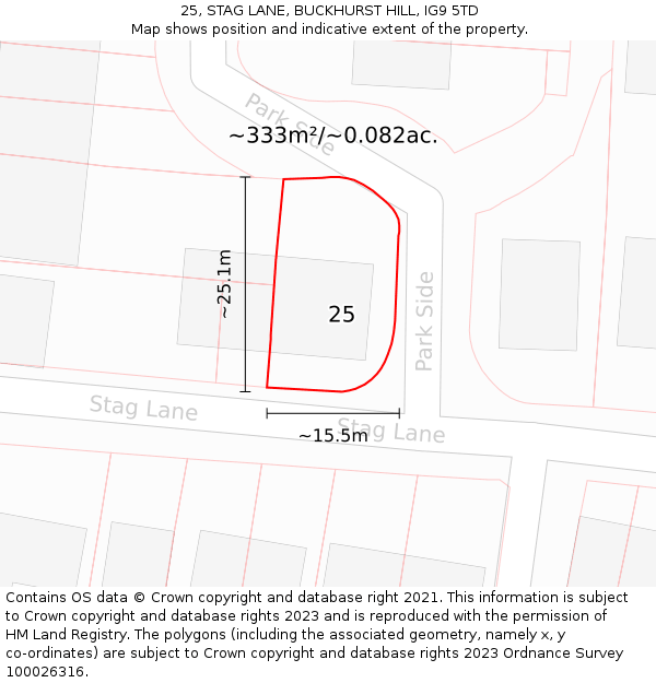 25, STAG LANE, BUCKHURST HILL, IG9 5TD: Plot and title map