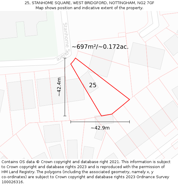 25, STANHOME SQUARE, WEST BRIDGFORD, NOTTINGHAM, NG2 7GF: Plot and title map