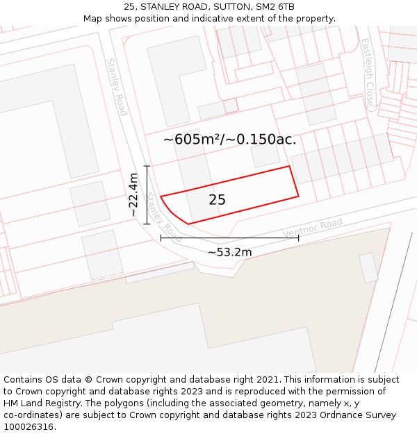 25, STANLEY ROAD, SUTTON, SM2 6TB: Plot and title map