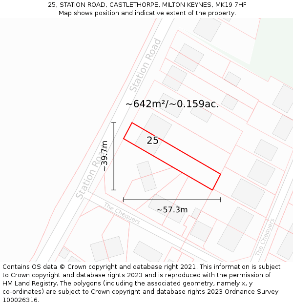 25, STATION ROAD, CASTLETHORPE, MILTON KEYNES, MK19 7HF: Plot and title map