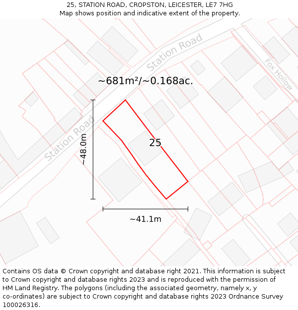 25, STATION ROAD, CROPSTON, LEICESTER, LE7 7HG: Plot and title map