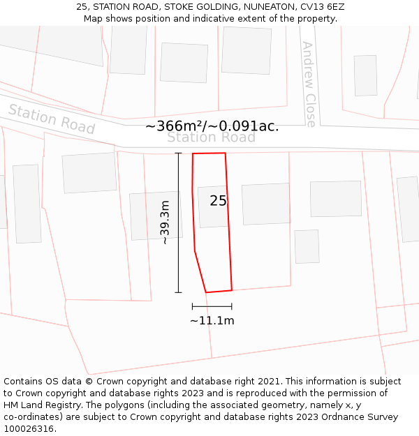 25, STATION ROAD, STOKE GOLDING, NUNEATON, CV13 6EZ: Plot and title map