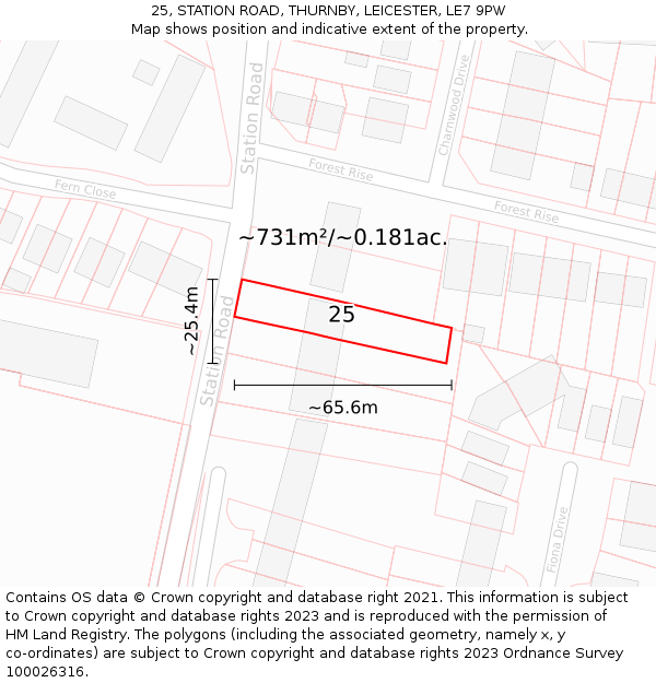 25, STATION ROAD, THURNBY, LEICESTER, LE7 9PW: Plot and title map