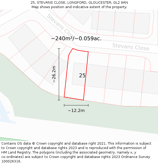 25, STEVANS CLOSE, LONGFORD, GLOUCESTER, GL2 9AN: Plot and title map