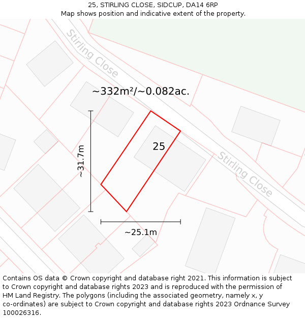 25, STIRLING CLOSE, SIDCUP, DA14 6RP: Plot and title map