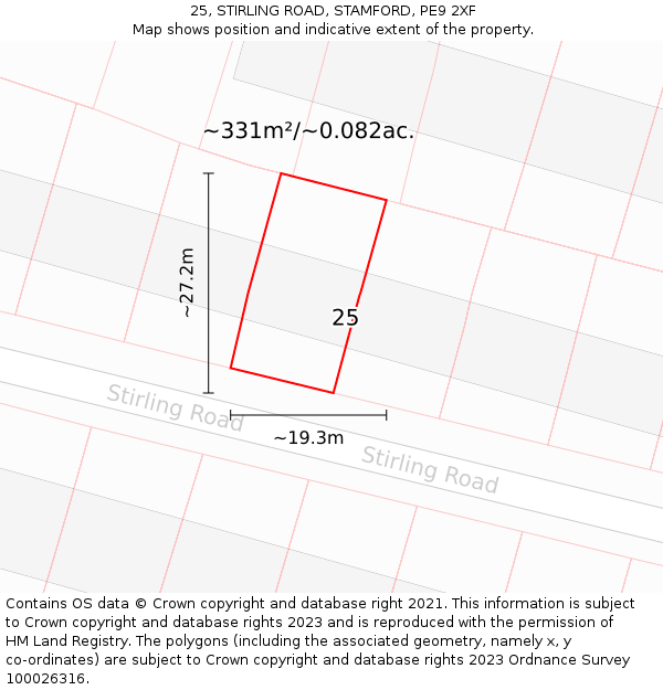 25, STIRLING ROAD, STAMFORD, PE9 2XF: Plot and title map