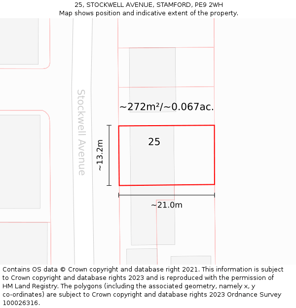 25, STOCKWELL AVENUE, STAMFORD, PE9 2WH: Plot and title map