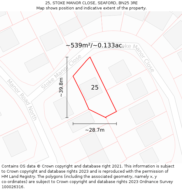 25, STOKE MANOR CLOSE, SEAFORD, BN25 3RE: Plot and title map