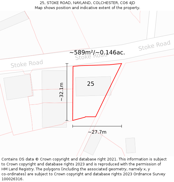 25, STOKE ROAD, NAYLAND, COLCHESTER, CO6 4JD: Plot and title map