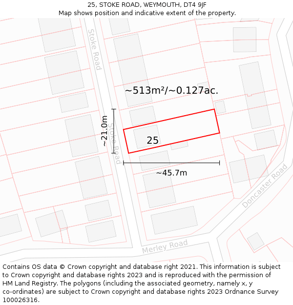 25, STOKE ROAD, WEYMOUTH, DT4 9JF: Plot and title map