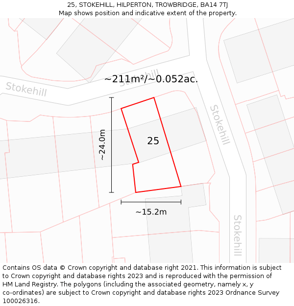 25, STOKEHILL, HILPERTON, TROWBRIDGE, BA14 7TJ: Plot and title map