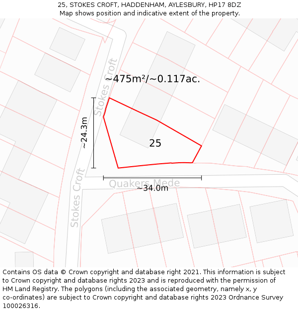 25, STOKES CROFT, HADDENHAM, AYLESBURY, HP17 8DZ: Plot and title map