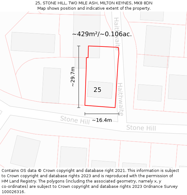 25, STONE HILL, TWO MILE ASH, MILTON KEYNES, MK8 8DN: Plot and title map