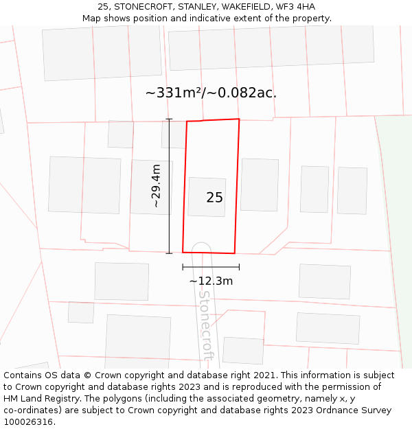 25, STONECROFT, STANLEY, WAKEFIELD, WF3 4HA: Plot and title map