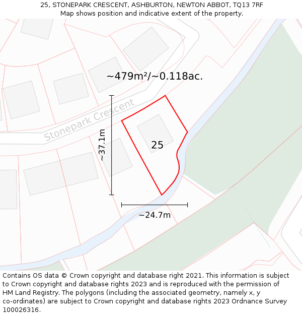 25, STONEPARK CRESCENT, ASHBURTON, NEWTON ABBOT, TQ13 7RF: Plot and title map