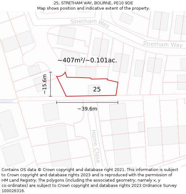 25, STRETHAM WAY, BOURNE, PE10 9DE: Plot and title map