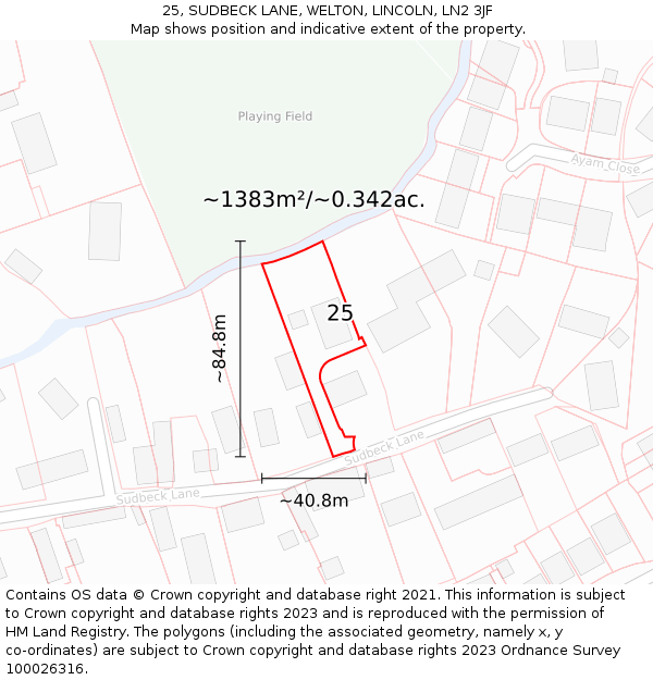 25, SUDBECK LANE, WELTON, LINCOLN, LN2 3JF: Plot and title map