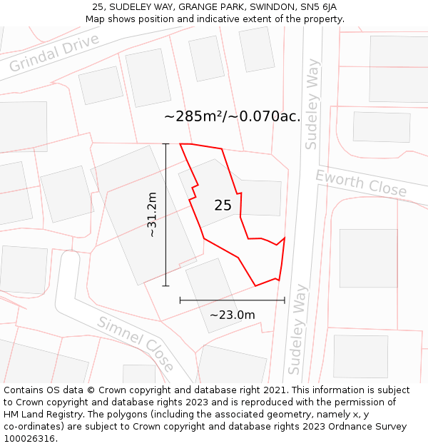 25, SUDELEY WAY, GRANGE PARK, SWINDON, SN5 6JA: Plot and title map