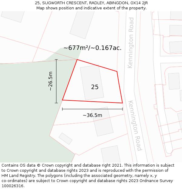 25, SUGWORTH CRESCENT, RADLEY, ABINGDON, OX14 2JR: Plot and title map