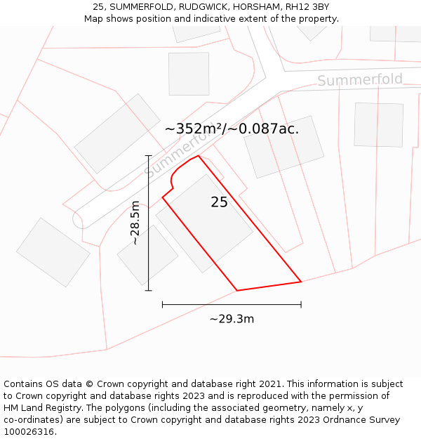 25, SUMMERFOLD, RUDGWICK, HORSHAM, RH12 3BY: Plot and title map