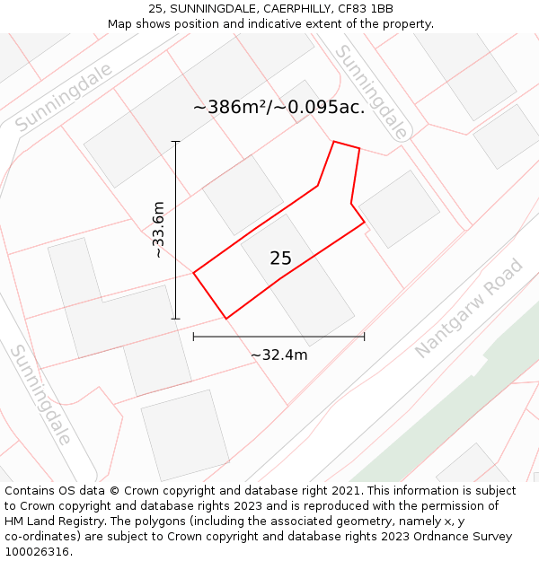 25, SUNNINGDALE, CAERPHILLY, CF83 1BB: Plot and title map