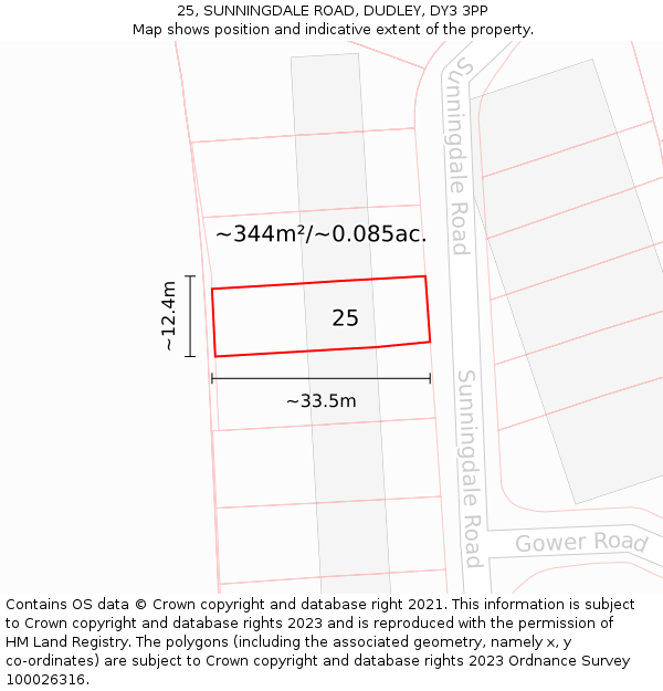 25, SUNNINGDALE ROAD, DUDLEY, DY3 3PP: Plot and title map