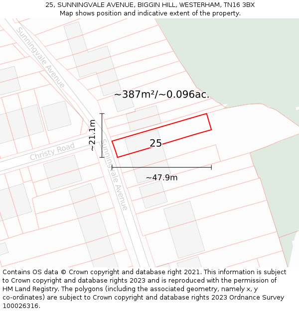 25, SUNNINGVALE AVENUE, BIGGIN HILL, WESTERHAM, TN16 3BX: Plot and title map