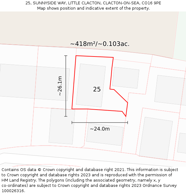 25, SUNNYSIDE WAY, LITTLE CLACTON, CLACTON-ON-SEA, CO16 9PE: Plot and title map