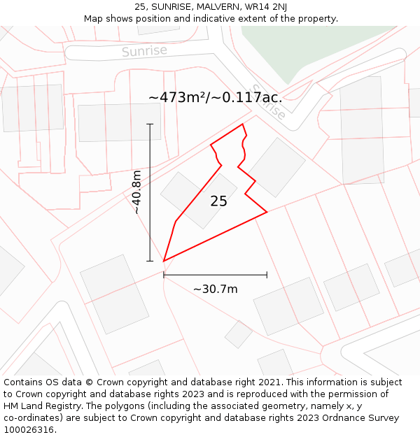 25, SUNRISE, MALVERN, WR14 2NJ: Plot and title map