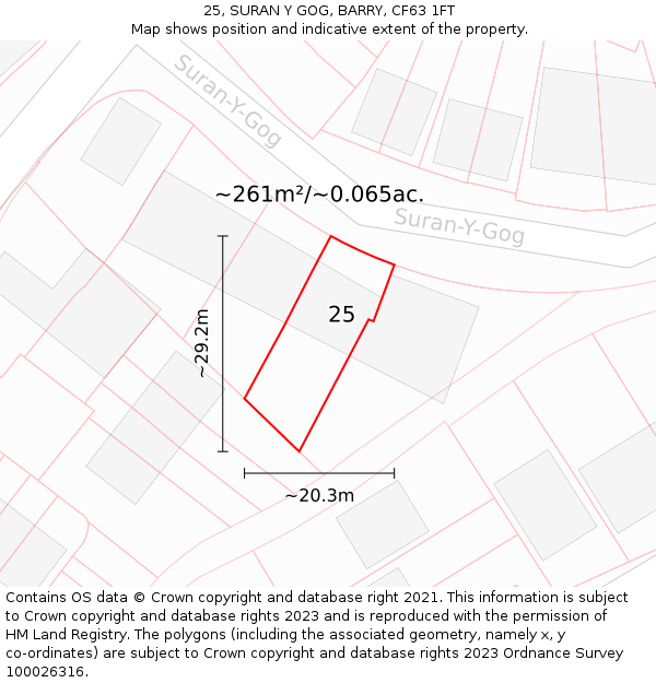 25, SURAN Y GOG, BARRY, CF63 1FT: Plot and title map