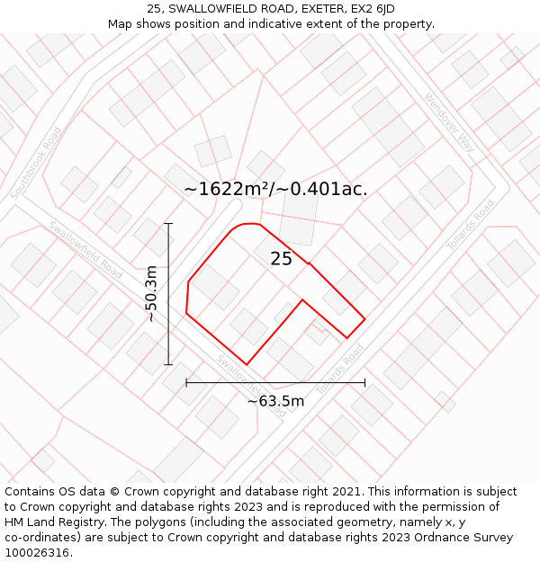 25, SWALLOWFIELD ROAD, EXETER, EX2 6JD: Plot and title map