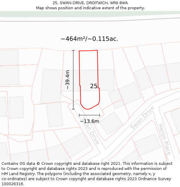 25, SWAN DRIVE, DROITWICH, WR9 8WA: Plot and title map