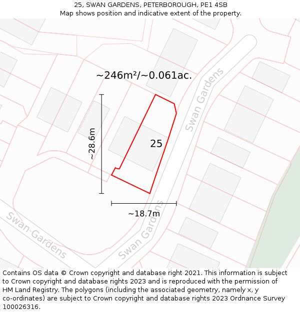 25, SWAN GARDENS, PETERBOROUGH, PE1 4SB: Plot and title map