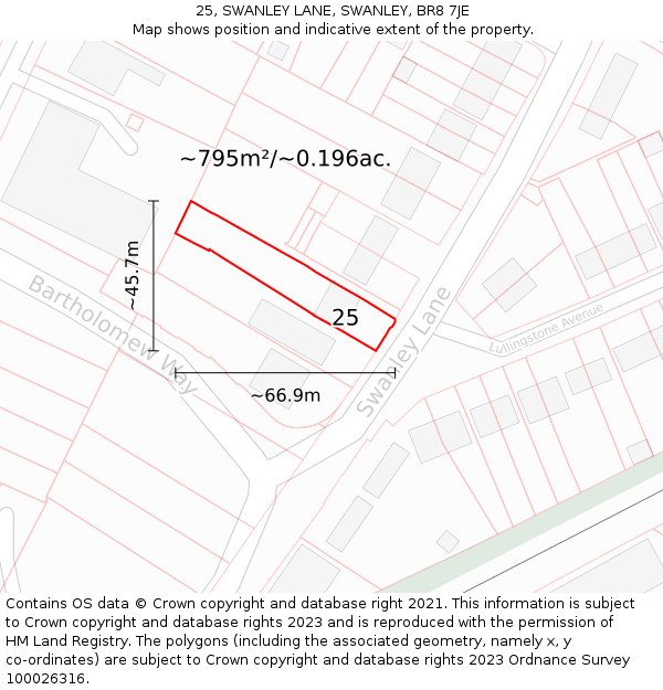 25, SWANLEY LANE, SWANLEY, BR8 7JE: Plot and title map